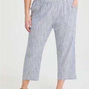 OLSEN - Striped Wide-Leg Linen Pants - Blue/White